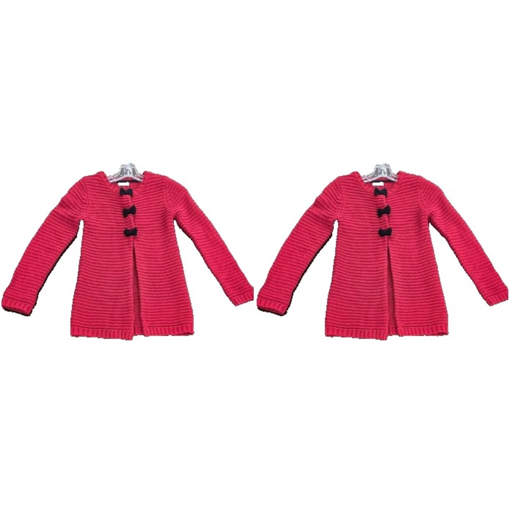 set of 2 $70 EUC TAHARI GIRLS cardigan red black bows TWINS HOLIDAYS SISTERS S M